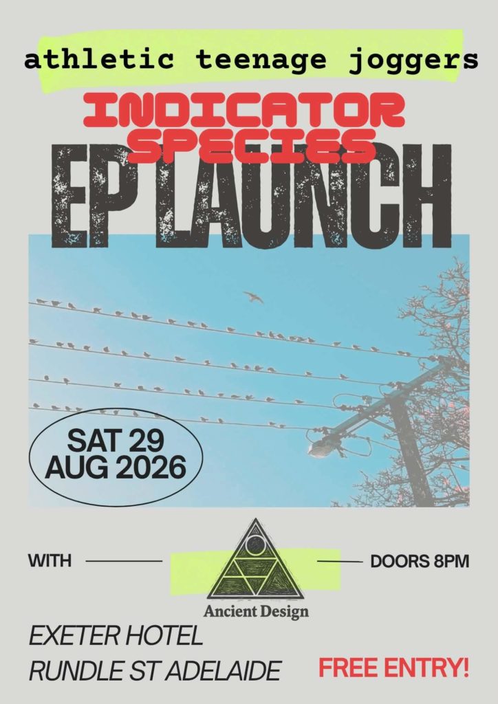 Athletic Teenage Joggers EP launch, supported by Ancient Design. Saturday 29th August 2026 at The Exeter Hotel.